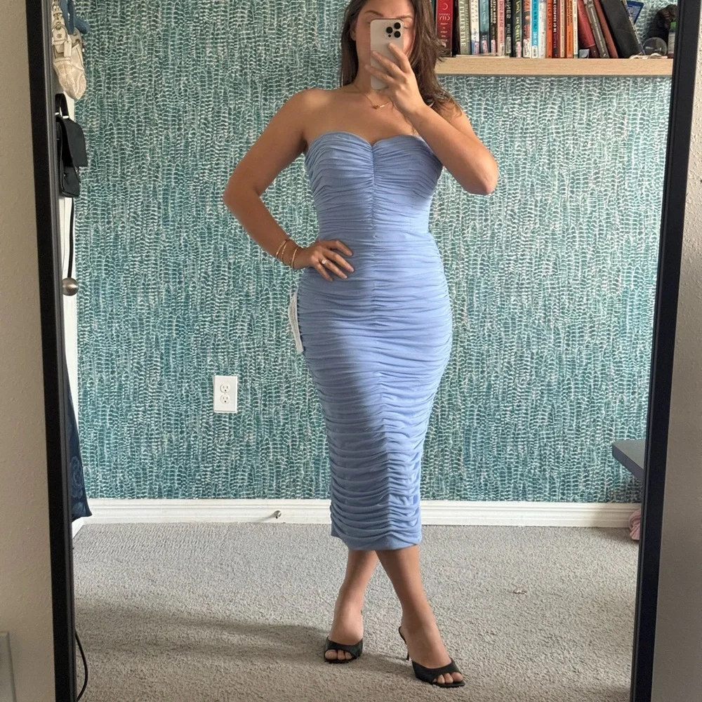 Dress the Population Heather Strapless Ruched Bodycon Midi Dress in size L NWT - Picture 5 of 5